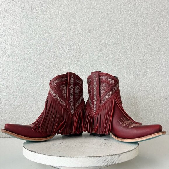 Lane SENITA FALLS Womens Cowboy Bootie 6.5 Red Fringe Western Cowgirl Boots - Picture 7 of 11